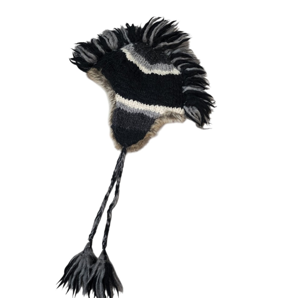 American Eagle Outfitters Mohawk Trapper Hat Wool Alpaca Faux Fur Black Grey OS